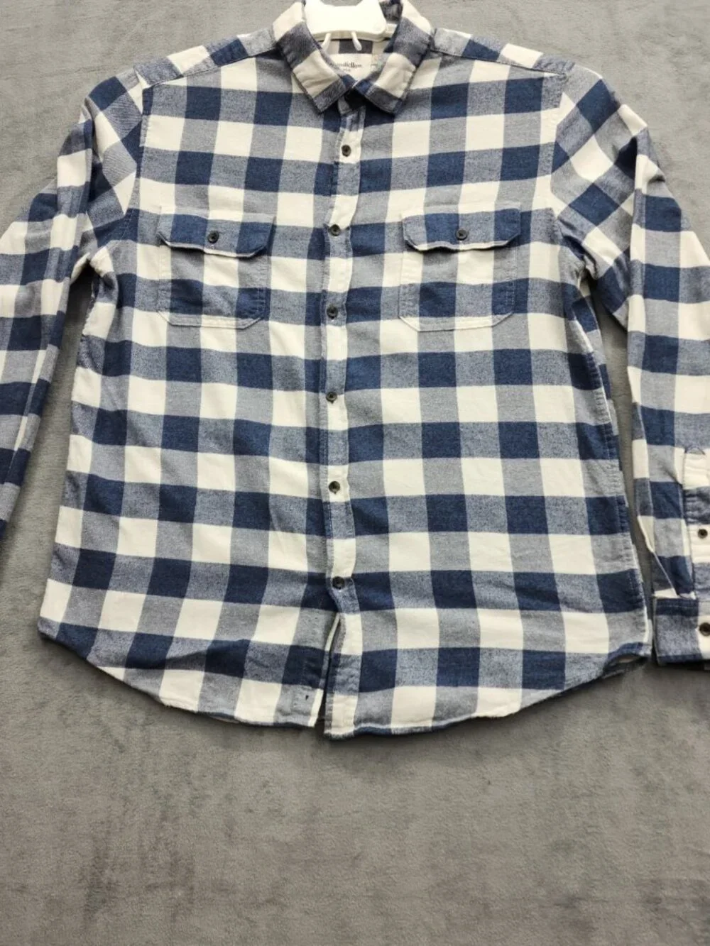 Goodfellow & Co Flannel Shirt Men L Blue White Buffalo Plaid 100% Cotton Standar - Picture 2 of 13